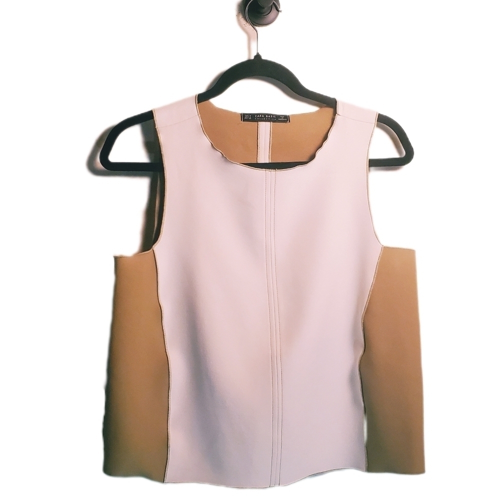 ZARA BASIC Vest Top Two Tone with  Suede Look Round Neckline M Relaxed Fit FALL